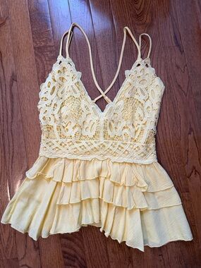 Yellow Crochet Lace Ruffle Tank Top